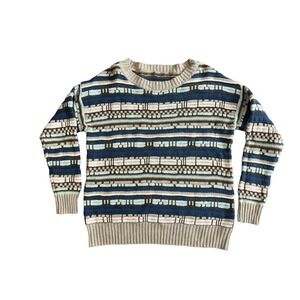 Geometric Sweater Mens Green‎ Blue Pullover Textured Pattern Crewneck